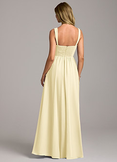 Azazie Rosaline Robes de demoiselle d'honneur Robe Trapèze en Mousseline de soie Fente Latérale Sorbet Citron image6