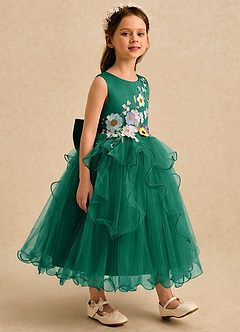 Azazie Savannah Flower Girl Dresses Emerald Ball-Gown Lace Tulle Dress image4