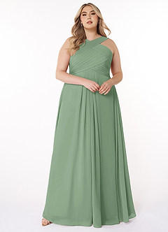 Azazie Kaleigh Kleider zum Anprobieren zu Hause A-Linie Plissee Chiffon Kleid Matcha image7