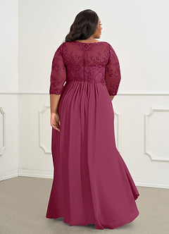 Azazie Hayek Mother of the Bride Dresses Mulberry A-Line V-Neck Lace Chiffon Dress image7