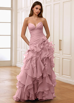 Christabelle Dusty Pink Corset Rhinestone Sheer Lace Prom Dress