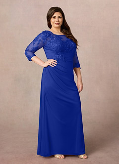 Azazie Fatemah Mère de la mariée Robes Robe Sirène en Dentelle Dentelle à encolure dégagée Bleu Roi image8