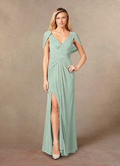 Azazie Luisa Mother of the Bride Dresses Agave Mermaid V-Neck Pleated Mesh Dress image5
