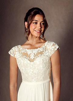Azazie Brynslee Wedding Dresses Cream A-Line Scoop Sequins Chiffon Dress image4