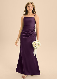 Azazie Renna Junior Plum A-Line Pleated Stretch Satin Dress image5