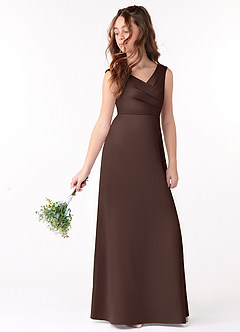 Azazie Sadia Junior Auburn A-Line Pleated Stretch Satin Dress image1