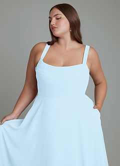 Azazie Shaude Abiti da Damigella Abito A-Line in Chiffon Plissettato Azzurro image6