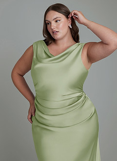 Azazie Kieryn Bridesmaid Dresses Dusty Sage Mermaid Pleated Stretch Satin Dress image12