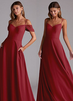 Azazie Marley Bridesmaid Dresses Pomegranate A-Line Off the Shoulder Chiffon Convertible Dress image8