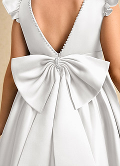 Azazie Dumpling Flower Girl Dresses White A-Line Bow Matte Satin Dress image6