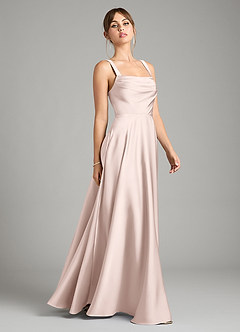 Azazie Shaude Bridesmaid Dresses Blushing Pink A-Line Pleated Stretch Satin Dress image7
