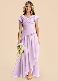 Azazie Pia Junior Frosted Lilac A-Line Pleated Chiffon Dress image6