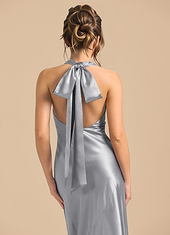 Azazie Velli Brautjungfernkleider Etui Hoher Kragen Metallischer Satin Kleid Silber image6