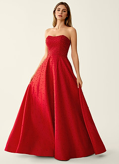 Victormen Red Beading Rhinestone Satin Prom Dress image4