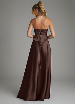 Azazie Amina Bridesmaid Dresses Ganache A-Line Corset Stretch Satin Dress image2