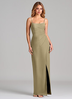 Azazie Calandra Bridesmaid Dresses Moss Green Sheath Pleated Chiffon Dress image5