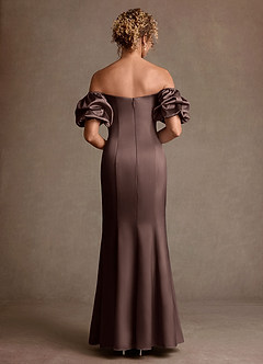 Azazie Redding Mother of the Bride Dresses Ganache Sheath Ruched Stretch Satin Dress image3