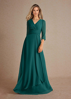 Azazie Mayfield Mother of the Bride Dresses Peacock A-Line Pleated Chiffon Dress image5