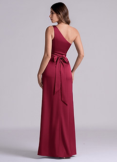 Azazie Phaedra Bridesmaid Dresses Burgundy A-Line One Shoulder Stretch Satin Dress image5