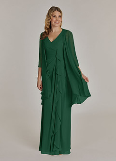 Azazie Manuella vestidos de madre de la novia Vestido de Verde Oscuro de Gasa de Corte En A con Cuello en V plisado image3
