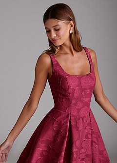 Azazie Amalie Bridesmaid Dresses Burgundy A-Line Pleated Floral Burnout Dress image5