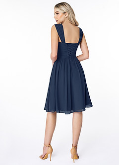 Azazie Angie Robes de demoiselle d'honneur Robe Trapèze en Mousseline de soie Corset Bleu Marine Foncé image2