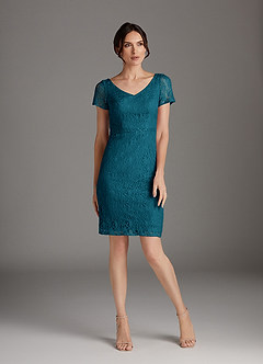 Azazie Lucilia Mother of the Bride Dresses Ink Blue Sheath Lace Dress image3