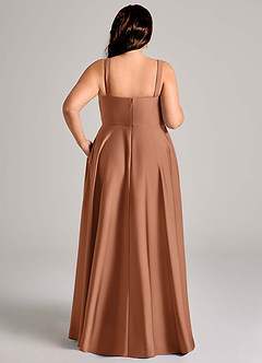 Azazie Shaude Bridesmaid Dresses Bronzer A-Line Pleated Stretch Satin Dress image13