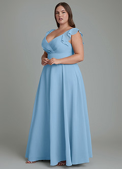 Azazie Leilani Robes de demoiselle d'honneur Robe Trapèze en Mousseline de soie Plissé Acier Bleuté image9