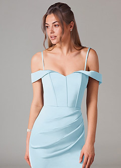 Azazie Everly Bridesmaid Dresses Sky Blue Mermaid Off the Shoulder Stretch Satin Convertible Dress image2