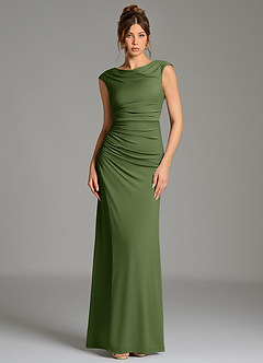 Azazie Chantal Bridesmaid Dresses Olive Mermaid Pleated Premium Stretch Jersey Dress image1