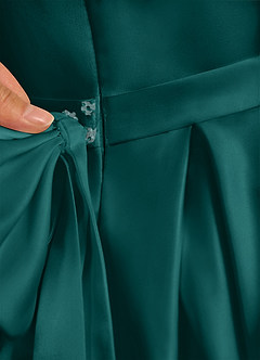Azazie Pearl Flower Girl Dresses Peacock Ball-Gown Pleated Matte Satin Dress image9