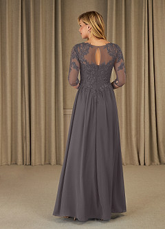 Azazie Mirielle Mother of the Bride Dresses Steel Grey A-Line Scoop Lace Chiffon Dress image2