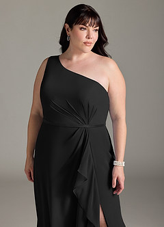 Azazie Liza Vestidos de damas de honor Vestido de Negro de Gasa de Corte Sirena con Hombro unilateral image10