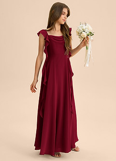 Azazie Carmin Junior Klä av A-Line i Chiffong Rynkad image6