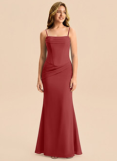 Azazie Sorrel Junior Rust Mermaid Pleated Chiffon Dress image6