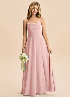 Azazie Bear Junior Powder Pink A-Line Pleated Chiffon Dress image1