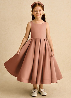 Azazie Babs Flower Girl Dresses Bronzer Ball-Gown Pleated Matte Satin Dress image2