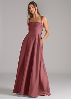 Azazie Shaude Bridesmaid Dresses Amethyst A-Line Pleated Stretch Satin Dress image4