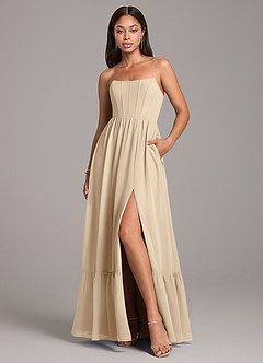 Azazie Kailee Bridesmaid Dresses Champagne A-Line with Pockets Chiffon Dress image1