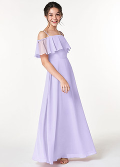 Azazie Maggie Junior Lilac A-Line Off the Shoulder Chiffon Dress image4
