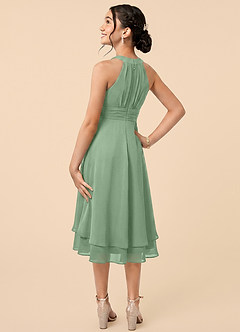 Azazie Linna Junior Vestido de Matcha de Gasa de Corte en A con Plisado image4