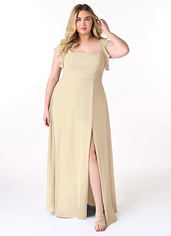 Azazie Bondi Bridesmaid Dresses Champagne A-Line Ruffled Chiffon Dress image7