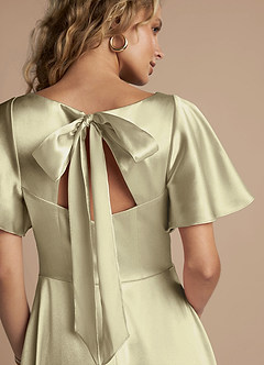 Azazie Kimber Bridesmaid Dresses Moss Green A-Line Ruched Metallic Satin Dress image2
