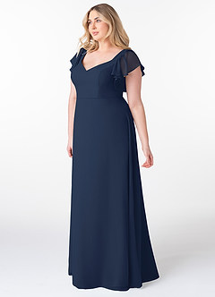Azazie Syenna Bridesmaid Dresses Dark Navy A-Line Ruched Chiffon Dress image8