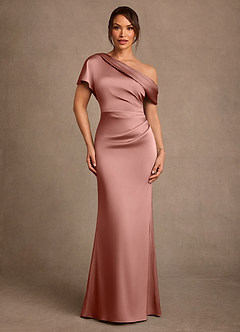 Azazie Rutha Mother of the Bride Dresses Rosette Sheath One Shoulder Stretch Satin Dress image1