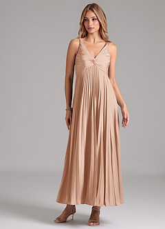 Azazie Raychelle Robes de demoiselle d'honneur Robe Trapèze en Satin extensible Plissée Rose Perle image1
