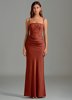 Azazie Emilia Robes de demoiselle d'honneur Robe Sirène en Satin extensible Sans bretelles Terracotta image5