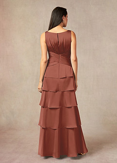 Azazie Viola Kleider für die Brautmutter A-Linie Plissee Stretch-Satin Kleid Rotbraun image3