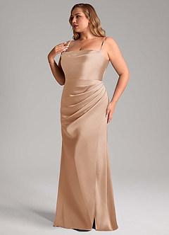 Azazie Leonis Vestidos de damas de honor Vestido de Rosa Inglesa de Satén Elástico de Corte Sirena Convertible con Plisado image12